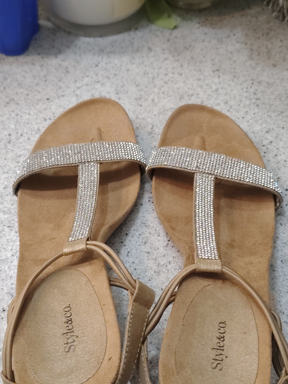 Style & Co.✨Tan Rhinestone T-Strap Sandals - Picture 2 of 7